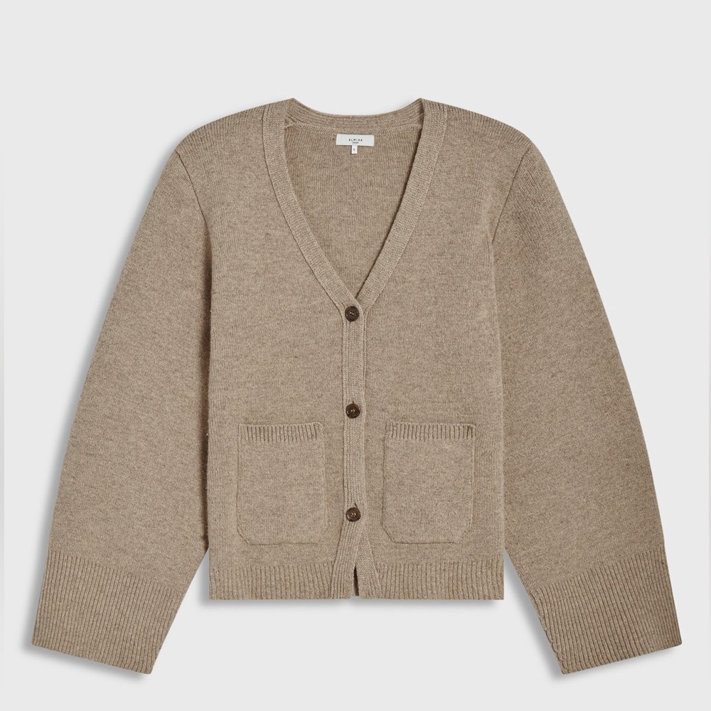 ๐SOLD๐ NWOT Almina Concept Merino Wool V Neck Cardigan in Oatmeal - Picture 2 of 14